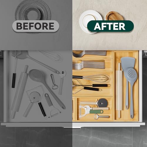 Lixple Bamboo Kitchen Drawer Organizer, 2 Pack, 12" x 3" x 2" - Image 6