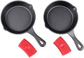 6" Cast Iron Skillet Set of 2 (Pre-Seasoned) with 2 Silicon Hot Handle Holder Grips by CrucibleCookware
