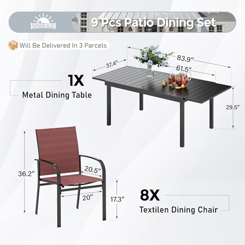 SUNSHINE VALLEY 9pc Patio Dining Set, Extendable Metal Table & 8 Chairs - Image 3