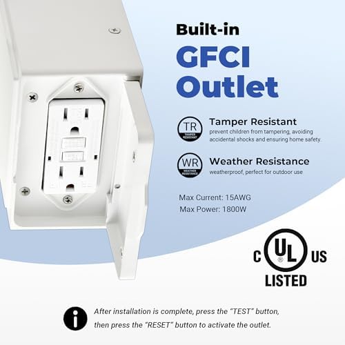 White 2-Pack Porch Lights with GFCI Outlet, Modern Updated Dusk to Dawn Outdoor Lighting, Waterproof Outdoor Light Fixture with Tempered Glass, Outside Light Wall Mount for House Garage - Image 2