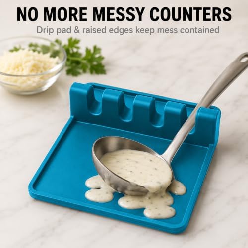 2 Pack Light Blue Silicone Spoon Rest for Stove Top Kitchen Spoon Holder Set - Image 3
