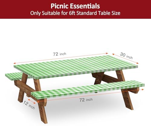 6ft 72" Picnic Table and Bench Cover, 3 Pack, Green-White Checkered - Image 2
