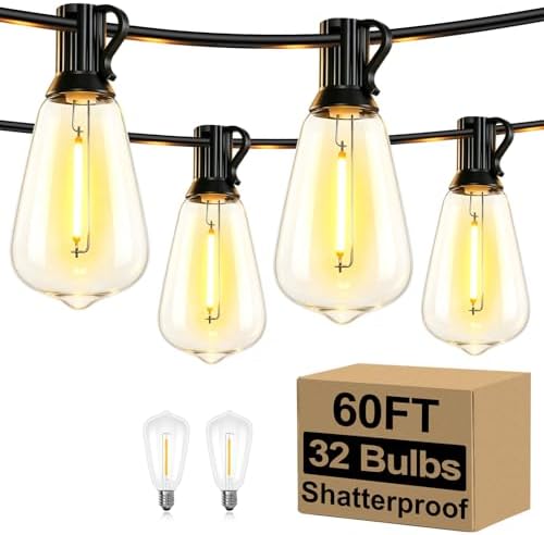 Brightever 60FT Outdoor String Lights 32 Bulbs, Waterproof Patio Lights by Brightever