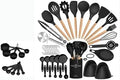 36 pcs Silicone Kitchen Cooking Utensils with Holder, Heat Resistant Cooking Sets Wooden Handle, Nonstick Kitchen Gadgets Tools Include Spatula Spoons Turner Pizza Cutter(Black) for Gift, K Trends by Unknown