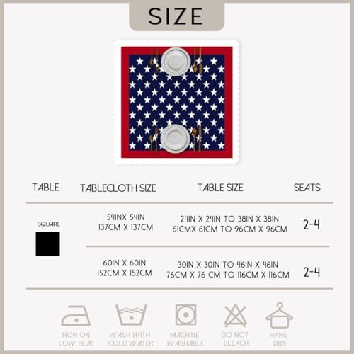 4th of July Tablecloth 54x54 Inch Square American Flag Patriotic Party Tablecloths Polyester Table Cloth for Holiday Parties Kitchen Dining Indoor Outdoor - Image 6