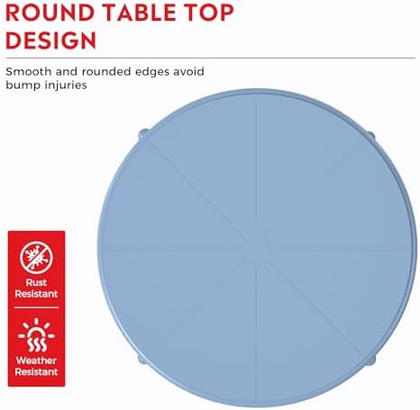Costaelm Patio Table for 4-Person, Outdoor Patio PP Round Dining Table, All-Weather Bistro Dining Table for Backyard Deck Porch Poolside, French Blue - Image 4