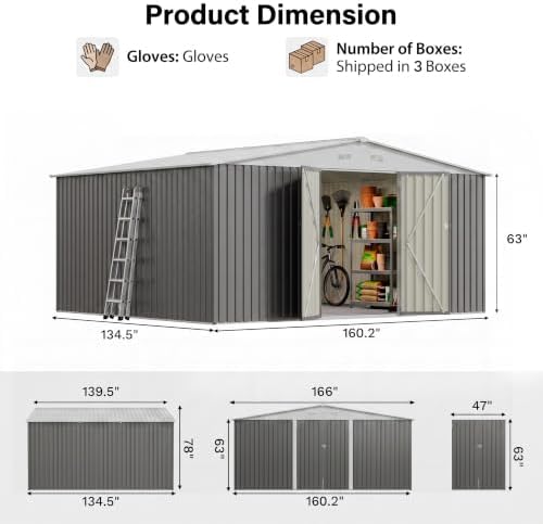 Patiowell 14x12 FT Outdoor Storage Shed, Large Metal Sheds, Gray - Image 2