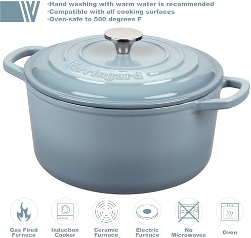 VORRINGARD Enameled Cast Iron Dutch Oven Pot with Lid, for Sourdough Bread Baking, Round Dutch Ovens, 6 Quart, Sea Salt - Image 3