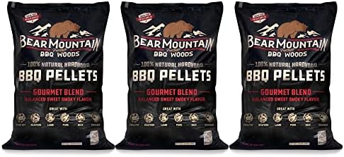 Bear Mountain FK99 Premium All Natural Low Moisture Hardwood Smoky Gourmet Blend BBQ Smoker Pellets for Outdoor Grilling, 20 Pound Bag (3 Pack) by BearMountainBBQ