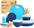 Wheat Straw Dinnerware Sets of 32, Unbreakable Plates and Bowls Sets Service for 8, Dinner Plate/Dessert Plate/Bowl/Cup, for Outdoor Camping RV Apartment Essentials - Island Color by Perlapoc