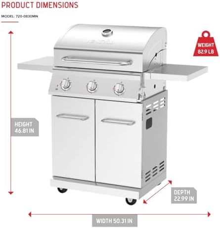 Nexgrill Propane 3-Burner Gas Grill, Stainless Steel with Foldable Shelves - Image 6