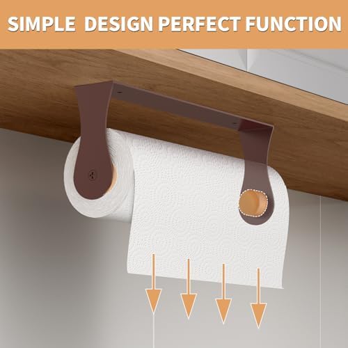 Paper Towel Holder Under Cabinet, Wall Mount, Adhesive or Drilling, Brown - Image 2
