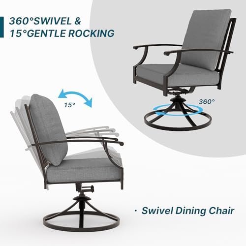 5 Pieces Outdoor Patio Furniture Set with 48" 55000 BTU Round Propane Fire Pit Table,Patio Dining Set Outdoor Conversation Sets 4 Swivel Chairs for Deck,Backyard and Garden,Grey - Image 2