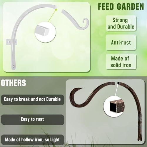 FEED GARDEN Heavy Duty Plant Hooks - 2 Pack 12 Inch Wall Mounted Hanging Brackets, 57lb Capacity Steel Plant Hangers for Bird Feeders, Baskets, Wind Chimes Outdoor Indoor- White - Image 5