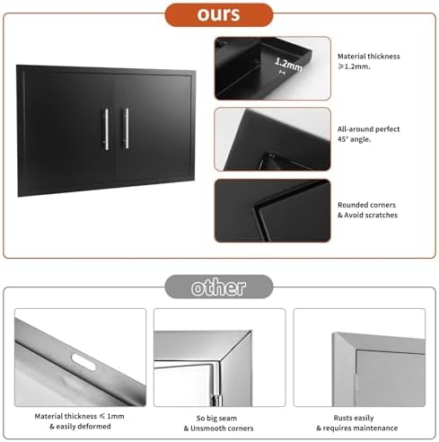 JIE JIN Outdoor Kitchen Doors 30" W X 21" H Double Doors 1.2mm Thickness Stainless Steel BBQ Access Door BBQ Island Doors Outdoor Kitchen Accessories Door for Outdoor Kitchen BBQ Island (Black) - Image 6