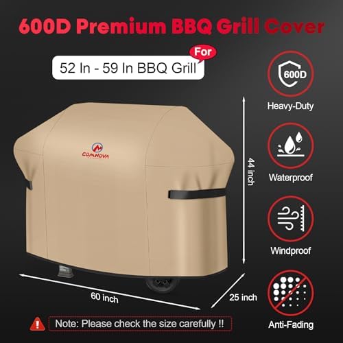Comnova Grill Cover 60 Inch - 600D BBQ Cover for Outdoor Grill Waterproof and Heavy Duty, 60 Inch Barbecue Gas Grill Covers for Weber, Char-Broil, Nexgrill, Dyna-glo, Monument, Brinkmann and More - Image 2