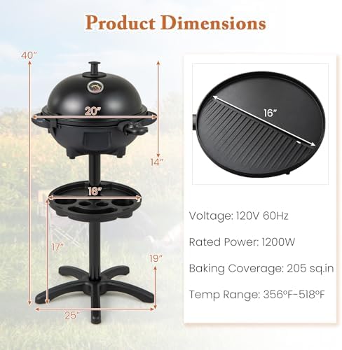 1200W Electric Grill Outdoor, Portable Removable Stand BBQ Grill - Image 7