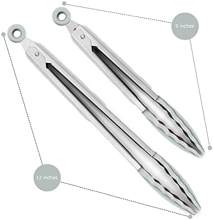 2 Pack Silicone Kitchen Tongs, 9 & 12 Inch, Stainless Steel, Warm Grey - Image 4
