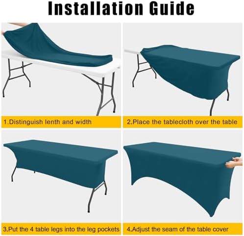 Smiry 2Pack Spandex Table Cloth 6FT, Elastic Fitted Peacock Blue Tablecloth - Image 4