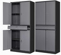 Letaya Metal Garage Storage Cabinet with Drawer,4 Door Tool Cabinet with Lock-2 Adjustable Shelves for Garage Home Office Utility Room (Black & Gray) by LetayaMetalCabinets