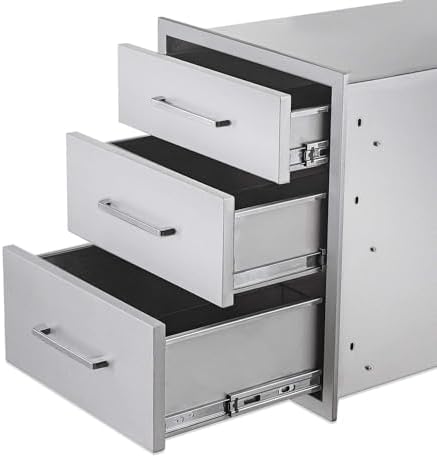 Outdoor Kitchen Drawers,Stainless Steel BBQ Drawer 3-Drawer, 16" W x 21" H x 23" D Flush Mount Triple Access Drawer for Outdoor Kitchen,BBQ Island - Image 5