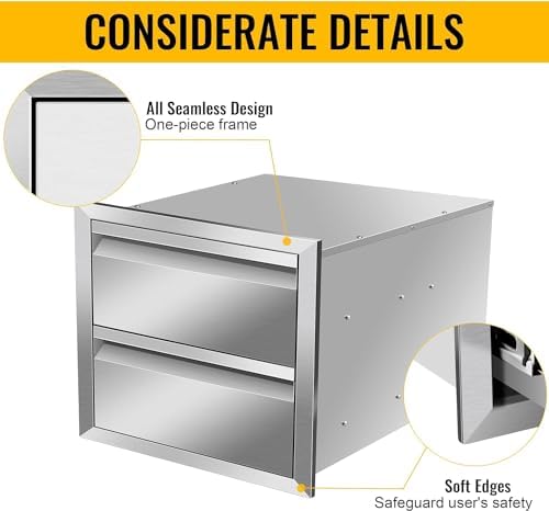 Outdoor Kitchen Drawers Stainless Steel 18W X 15H X 23D Inch, Flush Mount Double BBQ Island Drawers with Hidden Handle for Outdoor Kitchens, Patio or Grill Station - Image 4