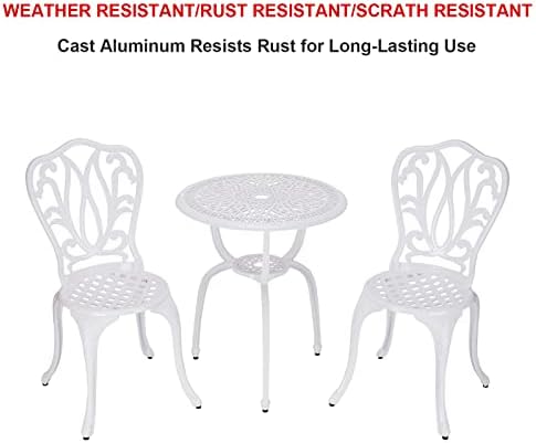 3 Piece Bistro Set,Outdoor Patio Set,Anti-Rust Cast Aluminum Bistro Table Set for Park Yard Front Porch Furniture(New White)… - Image 3