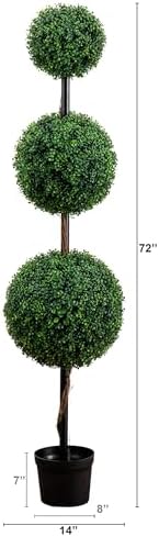 Nearly Natural 6ft. Artificial Triple Ball Boxwood Topiary Tree (Indoor/Outdoor) - Image 2