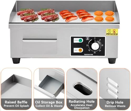 Takywep 18" Commercial Electric Griddle, Stainless Steel Countertop Griddle, Electric Flat Top Grill With Shovel Brush, Restaurant Teppanyaki Grill Cooking Equipment, Temperature Control 50°C - 300°C - Image 3