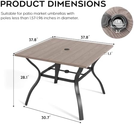 Square Metal Outdoor Dining Table for 4, 37.8”x37.8” - Image 2