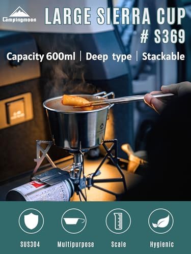 CAMPINGMOON Deep Sierra Cup 600ml Stainless Steel Camping Cup 304 Food Grade Outdoor Cooking Bowl Measurement Marks Stackable Camping Cookware Backpacking Hiking Campfire Use S369 - Image 2