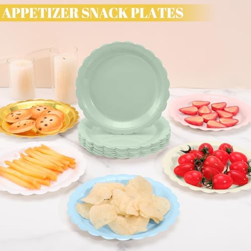 NatNarr 30 Pk Blue Dessert Cake Plates 7" Scalloped Light Blue Paper Plates - Image 6