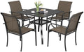 Incbruce 5 Pieces Patio Dining Set, Outdoor Dining Set of 4 Textilene Chairs and Square Table with Umbrella Hole for Backyard, Garden, and Poolside (Brown) by Incbruce