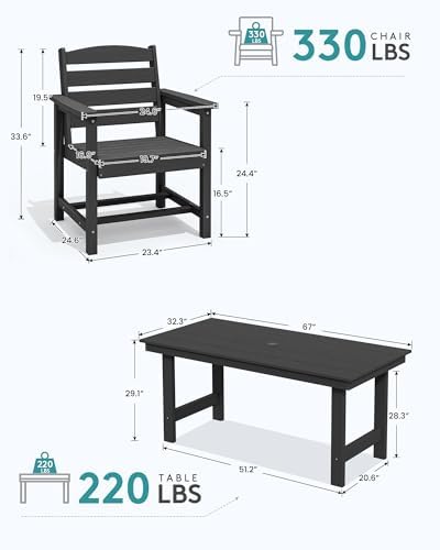SERWALL Patio Dining Chair Set of 2, HDPE Dining Chair, Black - Image 3