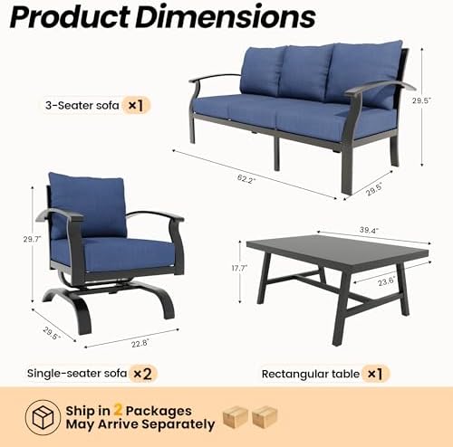 Gotland Metal Outdoor Patio Furniture Set with Coffee Table, 4 Piece Patio Conversation Set with Washable Cushion Covers, Metal Frame Sectional Sofa Furniture Set for Porch, Balcony, Deck, Yard - Image 2
