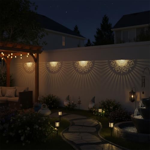 4 Pack Solar Fence Lights Outdoor Wall Lights Plastic Solar Powered Deck Step Stair Lights Mandala Theme Waterproof Fence Solar Light for Garden Post Patio Yard Decor, Gardening Gifts for Women Mom - Image 4