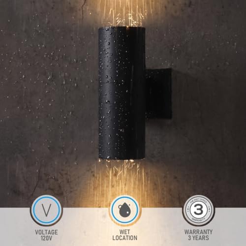LEONLITE 2-Pack 12" Outdoor Cylinder Wall Light, Up and Down, E26 Base - Image 4
