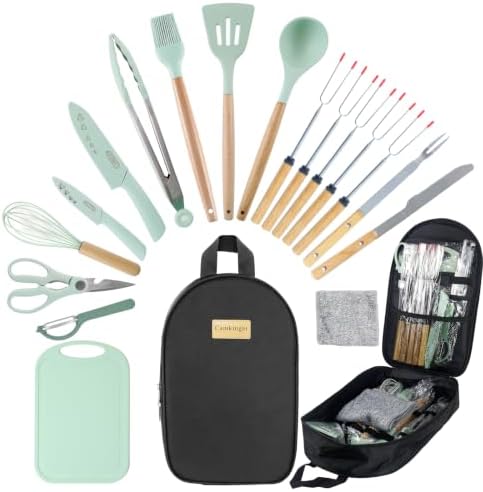 Camping Cooking Utensils Set, Silicone Cookware for Travel BBQ by Camkinger