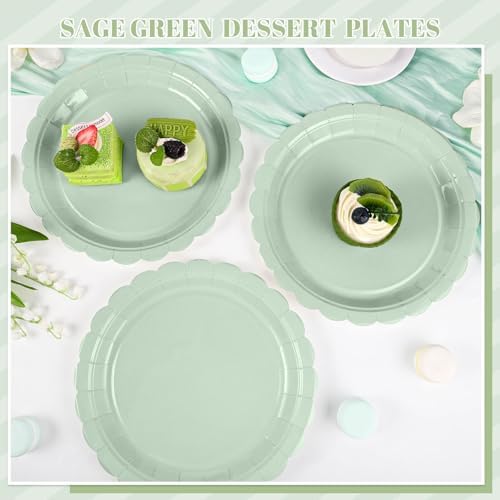 NatNarr 30 Pk Sage Green Paper Plates 9" Scalloped Sage Baby Shower Plates - Image 4