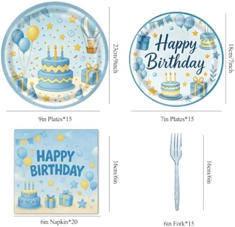 65Pcs Blue happy birthday cake plate napkin, girl birthday party theme - Image 2