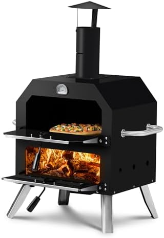 Outdoor Pizza Oven Wood Fired 2-Layer Pizza Ovens Outside Pizza Maker with Stone, Removable Cooking Rack for Camping Backyard BBQ by Unknown