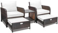LEVELEVE Balcony Furniture 5 Piece Patio Conversation Set, PE Wicker Rattan Outdoor Lounge Chairs with Soft Cushions 2 Ottoman&Glass Table for Porch, Lawn-Brown Wicker（Ivory White by Enjoyyourlife