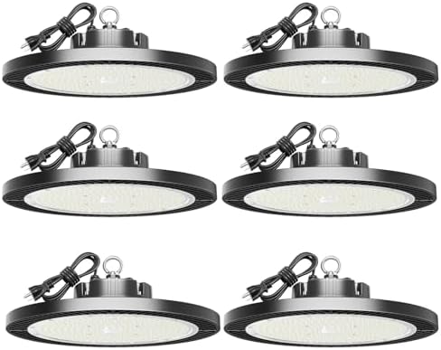 6 Pack 200W High Bay Led Shop Lights - 5000K UFO Led High Bay Light with Plug 5' Cable and Hook Ring, Shop Light UFO Barn Lights Led High Bay Lights for Garage Gym Warehouse Workshop by Illuminatinglifewiththewarmthandloveoflight