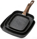 Simple Deluxe 3 Pieces Nonstick Grill Pan Set, Square Versatile Griddle Pans with Wooden Handle, Durable Skillet Indoor & Outdoor Use, All Stovetops Compatible(9.5", 10.2", 11"), PFOA Free, Black by SimpleDeluxe