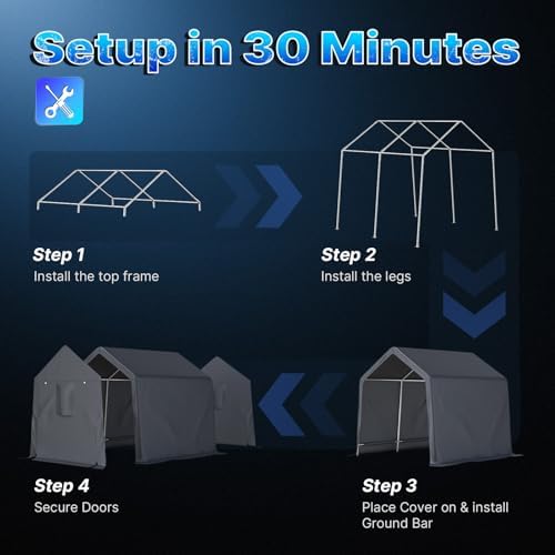 ADVANCE OUTDOOR 8x8 ft Storage Shelter Garage Tent with 2 Roll up Doors & Vents Outdoor Portable Carport for Motorcycle ATV Anti-UV Snow Resistant Waterproof, Gray - Image 2