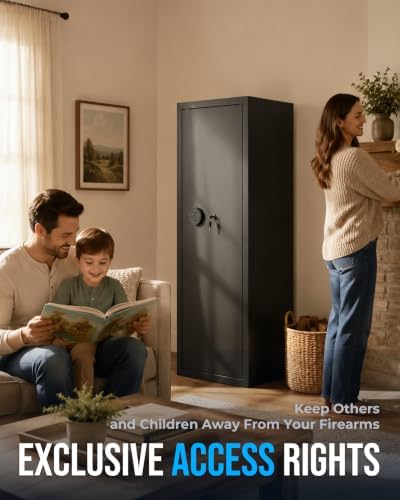 KAER Biometric Gun Safe for Rifles and Pistols, 12-15 Rifle Safe Quick Access (Fits Scoped Rifles) with 24/7 Burglar Alarm, Adjustable Shelves & Pistol Pockets, Gun Cabinet for Home, Office - Image 2