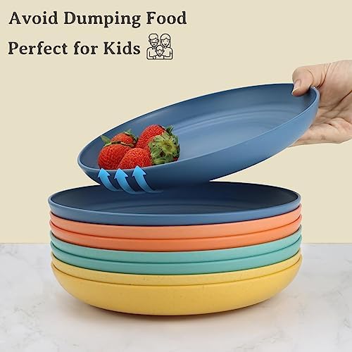 Wrova Wheat straw plates and bowls sets with cutlery - Unbreakable wheat straw dinnerware sets of 28 - Microwave safe plates,bowls,cups for camping,kitchen,new apartment.Colorful - Image 5