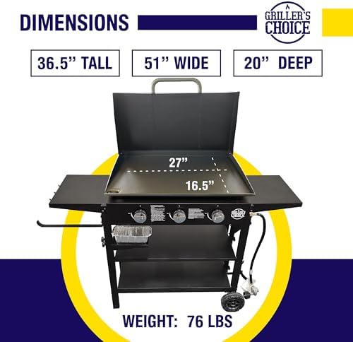 Griller's Choice Gas Griddle with Hinged Hood & Wind Guards, 4 Shelves, Propane Griddle for Flat Grills Outdoor Cooking, Front Grease Management, Steel Flattop Grills Surface, Precision Heat Control - Image 6