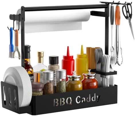 Grill Caddy for Outdoor Grill, BBQ Caddy with Paper Towel Holder & 4 Hooks by ZDDLOINP