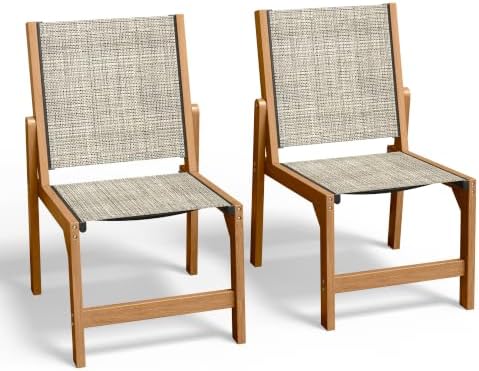 Ciokea HDPE Outdoor Dining Chair of 2, Patio Stackable Porch Chairs, Teak by CIOKEA